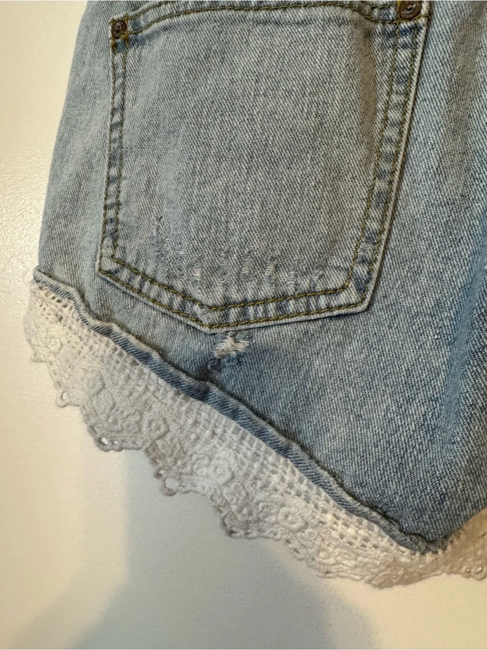 Free People Light Blue Denim Lace Trim Women’s Shorts